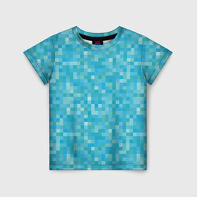 Детская футболка 3D с принтом Бирюзовая пиксель абстракция в Екатеринбурге, 100% гипоаллергенный полиэфир | прямой крой, круглый вырез горловины, длина до линии бедер, чуть спущенное плечо, ткань немного тянется | pixel art | абстракция | бирюзовый | изумрудный | пиксели | пиксель арт | пиксельный
