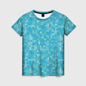 Женская футболка 3D с принтом Бирюзовая пиксель абстракция в Екатеринбурге, 100% полиэфир ( синтетическое хлопкоподобное полотно) | прямой крой, круглый вырез горловины, длина до линии бедер | pixel art | абстракция | бирюзовый | изумрудный | пиксели | пиксель арт | пиксельный
