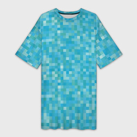 Платье-футболка 3D с принтом Бирюзовая пиксель абстракция в Екатеринбурге,  |  | pixel art | абстракция | бирюзовый | изумрудный | пиксели | пиксель арт | пиксельный