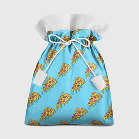 Подарочный 3D мешок с принтом Пицца паттерн на голубом в Екатеринбурге, 100% полиэстер | Размер: 29*39 см | Тематика изображения на принте: еда | итальянская кухня | кусок пиццы | паттерн | пицца | пицца пепперони | пицца с колбасой и сыром | слайс | фаст фуд