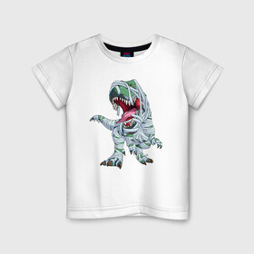 Детская футболка хлопок с принтом Динозавр-мумия в Екатеринбурге, 100% хлопок | круглый вырез горловины, полуприлегающий силуэт, длина до линии бедер | Тематика изображения на принте: tyrannosaurus | бинты | динозавр | дракон | мумия | тиранозавр | ящер
