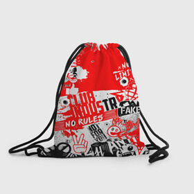 Рюкзак-мешок 3D с принтом Crazy в Екатеринбурге, 100% полиэстер | плотность ткани — 200 г/м2, размер — 35 х 45 см; лямки — толстые шнурки, застежка на шнуровке, без карманов и подкладки | брызги | граффити | капли | картинки | надписи | смайлы | эмодзи