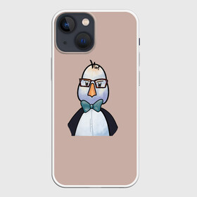 Чехол для iPhone 13 mini с принтом Умная птица в Екатеринбурге,  |  | Тематика изображения на принте: bird | brain | scientist | голубь | мозг | очки | пингвин | птица | учёный