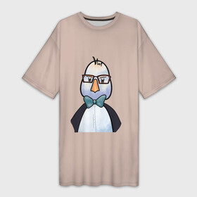 Платье-футболка 3D с принтом Умная птица в Екатеринбурге,  |  | bird | brain | scientist | голубь | мозг | очки | пингвин | птица | учёный