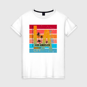 Женская футболка хлопок с принтом Enjoy  los angeles в Екатеринбурге, 100% хлопок | прямой крой, круглый вырез горловины, длина до линии бедер, слегка спущенное плечо | enjoy | holidays | los angeles | summer | выходные | калифорния | лето | лос анджелес