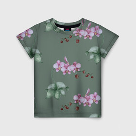 Детская футболка 3D с принтом Розовые орхидеи в Екатеринбурге, 100% гипоаллергенный полиэфир | прямой крой, круглый вырез горловины, длина до линии бедер, чуть спущенное плечо, ткань немного тянется | 8 марта | flowers | march 8 | spring | ботаническая иллюстрация | весна | день рождения | зеленый | лето | любовь | орхидея | праздник | принт | природа | растения | розовый | цветы