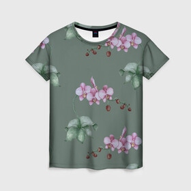 Женская футболка 3D с принтом Розовые орхидеи в Екатеринбурге, 100% полиэфир ( синтетическое хлопкоподобное полотно) | прямой крой, круглый вырез горловины, длина до линии бедер | 8 марта | flowers | march 8 | spring | ботаническая иллюстрация | весна | день рождения | зеленый | лето | любовь | орхидея | праздник | принт | природа | растения | розовый | цветы