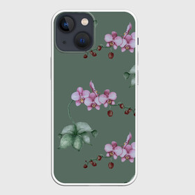 Чехол для iPhone 13 mini с принтом Розовые орхидеи в Екатеринбурге,  |  | 8 марта | flowers | march 8 | spring | ботаническая иллюстрация | весна | день рождения | зеленый | лето | любовь | орхидея | праздник | принт | природа | растения | розовый | цветы