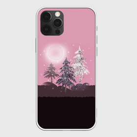Чехол для iPhone 12 Pro Max с принтом Розовое сияние  в Екатеринбурге, Силикон |  | елка | ель | зима | коричневый и розовый | лес | луна | мозаика | мозаичный узор | новогодний | розовый | солнце | утро