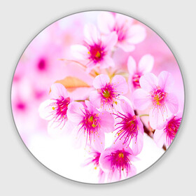 Коврик для мышки круглый с принтом Весеннее цветение вишни в Екатеринбурге, резина и полиэстер | круглая форма, изображение наносится на всю лицевую часть | бутоны | весна | девушкам | красивые | розовые | сакура | цветение | цветы | яблоня