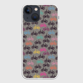 Чехол для iPhone 13 mini с принтом Цветные велосипеды паттерн в Екатеринбурге,  |  | велосипеды | велоспорт | горные велосипеды | паттерн | спортивные велосипеды | спортивный | цветной принт