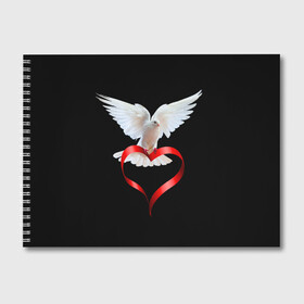 Альбом для рисования с принтом Голубь любви в Екатеринбурге, 100% бумага
 | матовая бумага, плотность 200 мг. | белый | голубь | красивый | ленточка | любовь | сердце
