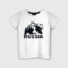Детская футболка хлопок с принтом Russian bear в Екатеринбурге, 100% хлопок | круглый вырез горловины, полуприлегающий силуэт, длина до линии бедер | bear | russia | горы | медведь | патриот | россия | русский