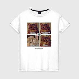 Женская футболка хлопок с принтом Котики фантаста в Екатеринбурге, 100% хлопок | прямой крой, круглый вырез горловины, длина до линии бедер, слегка спущенное плечо | cats | humour | joke | meme | sarcasm | writers | коты | мем | писатели | сарказм | юмор