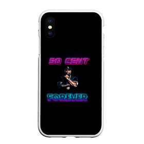 Чехол для iPhone XS Max матовый с принтом 50 Cent в Екатеринбурге, Силикон | Область печати: задняя сторона чехла, без боковых панелей | исполнитель | музыкант | розовый | рэпер | сине фиолетово неоновый | черный
