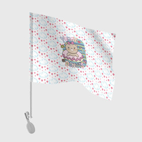 Флаг для автомобиля с принтом Мишка в пончике в Екатеринбурге, 100% полиэстер | Размер: 30*21 см | девочка | медведь | медвежонок | мишка | пончик | сладости