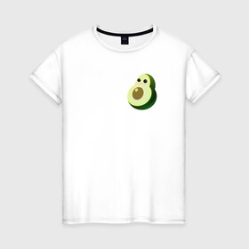Женская футболка хлопок с принтом Няшный авокадо в Екатеринбурге, 100% хлопок | прямой крой, круглый вырез горловины, длина до линии бедер, слегка спущенное плечо | avocado | cartoon | cute | fruits | kawaii | авокадо | каваи | мило | фрукты