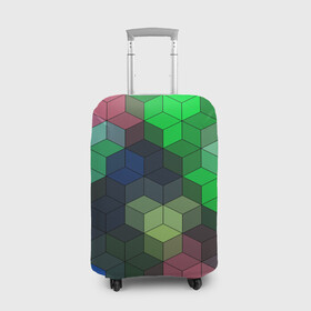 Чехол для чемодана 3D с принтом Разноцветный геометрический уз в Екатеринбурге, 86% полиэфир, 14% спандекс | двустороннее нанесение принта, прорези для ручек и колес | абстрактный | зеленый | молодежный | разноцветный узор | ромбы | синий | текстура