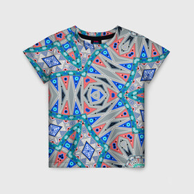 Детская футболка 3D с принтом Серо-синий абстрактный узор  в Екатеринбурге, 100% гипоаллергенный полиэфир | прямой крой, круглый вырез горловины, длина до линии бедер, чуть спущенное плечо, ткань немного тянется | Тематика изображения на принте: абстрактный | асимметричный | креативный | молодежный | серый | синий | современный