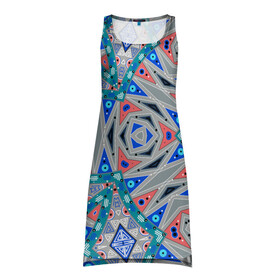 Платье-майка 3D с принтом Серо-синий абстрактный узор  в Екатеринбурге, 100% полиэстер | полуприлегающий силуэт, широкие бретели, круглый вырез горловины, удлиненный подол сзади. | абстрактный | асимметричный | креативный | молодежный | серый | синий | современный