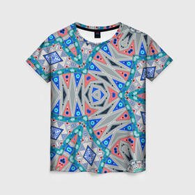 Женская футболка 3D с принтом Серо-синий абстрактный узор  в Екатеринбурге, 100% полиэфир ( синтетическое хлопкоподобное полотно) | прямой крой, круглый вырез горловины, длина до линии бедер | абстрактный | асимметричный | креативный | молодежный | серый | синий | современный
