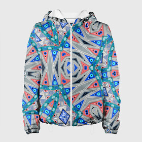 Женская куртка 3D с принтом Серо-синий абстрактный узор  в Екатеринбурге, ткань верха — 100% полиэстер, подклад — флис | прямой крой, подол и капюшон оформлены резинкой с фиксаторами, два кармана без застежек по бокам, один большой потайной карман на груди. Карман на груди застегивается на липучку | абстрактный | асимметричный | креативный | молодежный | серый | синий | современный