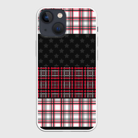 Чехол для iPhone 13 mini с принтом Комбинированный красно серый в Екатеринбурге,  |  | клетка | комбинированный | красный и черный | креативный | плед | полосы | узор в клетку | шотландка