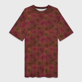 Платье-футболка 3D с принтом Цветочный коричневый ретро в Екатеринбурге,  |  | абстрактный | в горошек | коричневый | модный | ретро | цветочный узор | цветы