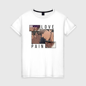 Женская футболка хлопок с принтом Pain Love Killing Stalking в Екатеринбурге, 100% хлопок | прямой крой, круглый вырез горловины, длина до линии бедер, слегка спущенное плечо | anime | killing stalking | manhwa | oh sangwoo | аниме | манга | манхва