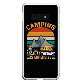 Чехол для Samsung S10E с принтом Camping в Екатеринбурге, Силикон | Область печати: задняя сторона чехла, без боковых панелей | Тематика изображения на принте: camp | camping | retro | travel | винтаж | интроверт | кемпинг | отдых | отпуск | приключение | ретро | социопат | туризм | турист | туристические | юмор