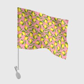 Флаг для автомобиля с принтом Лимоны паттерн в Екатеринбурге, 100% полиэстер | Размер: 30*21 см | ботаника | еда | желтые лимоны | иллюстрация | летний принт | лето | лимоны | паттерн | рисунок | розовый цвет | фрукты