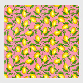 Магнитный плакат 3Х3 с принтом Лимоны паттерн в Екатеринбурге, Полимерный материал с магнитным слоем | 9 деталей размером 9*9 см | ботаника | еда | желтые лимоны | иллюстрация | летний принт | лето | лимоны | паттерн | рисунок | розовый цвет | фрукты