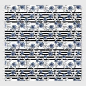 Магнитный плакат 3Х3 с принтом Акварельный полосатый узор  в Екатеринбурге, Полимерный материал с магнитным слоем | 9 деталей размером 9*9 см | акварель | акварельные цветы | детский | женский | малышам | модный | цветочный узор | цветы | черный и белый