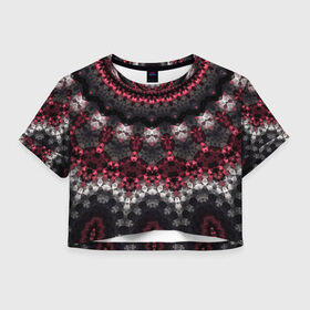 Женская футболка Crop-top 3D с принтом Красно-черный мозаичный узор  в Екатеринбурге, 100% полиэстер | круглая горловина, длина футболки до линии талии, рукава с отворотами | абстрактный | восточный орнамент | калейдоскоп | красный и черный | креативный | модный | мозаика | орнамент | популярный | современный