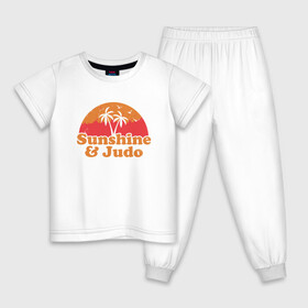 Детская пижама хлопок с принтом Солнце и Дзюдо в Екатеринбурге, 100% хлопок |  брюки и футболка прямого кроя, без карманов, на брюках мягкая резинка на поясе и по низу штанин
 | Тематика изображения на принте: fighter | japan | judo | mma | sport | summer | sun | ufc | warrior | боец | бой | воин | дзюдо | дзюдоист | единоборства | карате | лето | море | пальма | пляж | поединок | солнце | спорт | спортсмен | чемпион | япония
