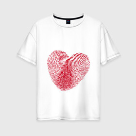 Женская футболка хлопок Oversize с принтом Отпечаток на сердце  в Екатеринбурге, 100% хлопок | свободный крой, круглый ворот, спущенный рукав, длина до линии бедер
 | клятва | кровь | отпечатки пальцев | отпечаток | отпечаток на сердце | сердце | узор