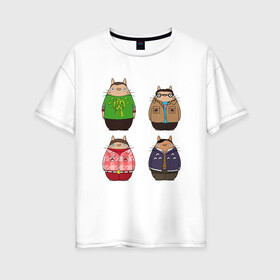 Женская футболка хлопок Oversize с принтом Big Bang Totoro в Екатеринбурге, 100% хлопок | свободный крой, круглый ворот, спущенный рукав, длина до линии бедер
 | big bang theory | ghibli | japan | nature | neigbor | neighbour | totoro | анимация | аниме | гибли | друг | животные | лес | милый | миядзаки | мой сосед тоторо | мульт | мультфильм | природа | сосед | теория большого взрыва | тоторо