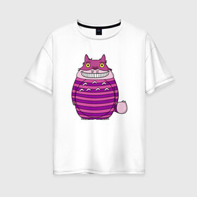 Женская футболка хлопок Oversize с принтом Totoro Cat в Екатеринбурге, 100% хлопок | свободный крой, круглый ворот, спущенный рукав, длина до линии бедер
 | cat | ghibli | japan | nature | neigbor | neighbour | totoro | анимация | аниме | гибли | друг | животные | кот | кошка | лес | милый | мир | миядзаки | мой сосед тоторо | мульт | мультфильм | природа | сосед | тоторо | хаяо