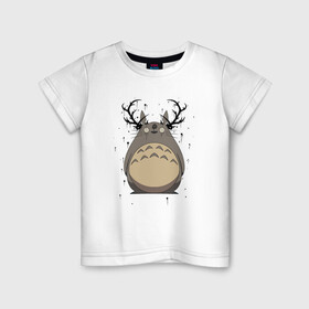 Детская футболка хлопок с принтом Totoro Deer в Екатеринбурге, 100% хлопок | круглый вырез горловины, полуприлегающий силуэт, длина до линии бедер | deer | ghibli | japan | nature | neigbor | neighbour | totoro | анимация | аниме | гибли | друг | животные | лес | милый | мир | миядзаки | мой сосед тоторо | мульт | мультфильм | олень | природа | сосед | тоторо | хаяо | хранитель