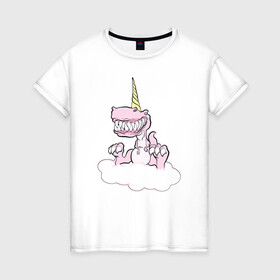 Женская футболка хлопок с принтом Динорог в Екатеринбурге, 100% хлопок | прямой крой, круглый вырез горловины, длина до линии бедер, слегка спущенное плечо | динозавр | зубы | нежность | облако | рог