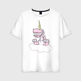 Женская футболка хлопок Oversize с принтом Динорог в Екатеринбурге, 100% хлопок | свободный крой, круглый ворот, спущенный рукав, длина до линии бедер
 | динозавр | зубы | нежность | облако | рог