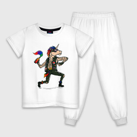 Детская пижама хлопок с принтом Единорг Панк в Екатеринбурге, 100% хлопок |  брюки и футболка прямого кроя, без карманов, на брюках мягкая резинка на поясе и по низу штанин
 | Тематика изображения на принте: pride | единорог | конь | лошадь | панг | рог | рок