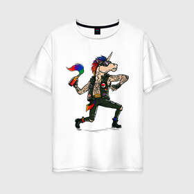 Женская футболка хлопок Oversize с принтом Единорг Панк в Екатеринбурге, 100% хлопок | свободный крой, круглый ворот, спущенный рукав, длина до линии бедер
 | pride | единорог | конь | лошадь | панг | рог | рок