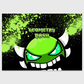 Поздравительная открытка с принтом Geometry Dash (Green) в Екатеринбурге, 100% бумага | плотность бумаги 280 г/м2, матовая, на обратной стороне линовка и место для марки
 | dash | geometry | geometry dash | геометри десш | квадрат | мобильная игра | шеометри даш