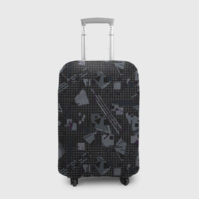 Чехол для чемодана 3D с принтом Темный серый узор мемфис в Екатеринбурге, 86% полиэфир, 14% спандекс | двустороннее нанесение принта, прорези для ручек и колес | абстрактный | геометрический | детский | клетка | клетчатый узор | линии | мемфис | популярный | современный | темно черный | школьный