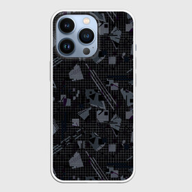 Чехол для iPhone 13 Pro с принтом Темный серый узор мемфис в Екатеринбурге,  |  | Тематика изображения на принте: абстрактный | геометрический | детский | клетка | клетчатый узор | линии | мемфис | популярный | современный | темно черный | школьный
