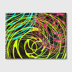 Альбом для рисования с принтом Разноцветные спирали  в Екатеринбурге, 100% бумага
 | матовая бумага, плотность 200 мг. | абстрактный | желтый | круги | модный | молодежный | разводы | разноцветная абстракция | розовый | современный | спирали | черный