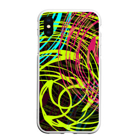 Чехол для iPhone XS Max матовый с принтом Разноцветные спирали  в Екатеринбурге, Силикон | Область печати: задняя сторона чехла, без боковых панелей | абстрактный | желтый | круги | модный | молодежный | разводы | разноцветная абстракция | розовый | современный | спирали | черный