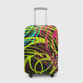 Чехол для чемодана 3D с принтом Разноцветные спирали  в Екатеринбурге, 86% полиэфир, 14% спандекс | двустороннее нанесение принта, прорези для ручек и колес | абстрактный | желтый | круги | модный | молодежный | разводы | разноцветная абстракция | розовый | современный | спирали | черный