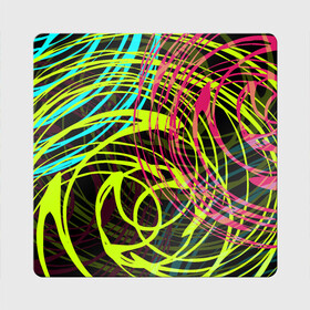 Магнит виниловый Квадрат с принтом Разноцветные спирали  в Екатеринбурге, полимерный материал с магнитным слоем | размер 9*9 см, закругленные углы | абстрактный | желтый | круги | модный | молодежный | разводы | разноцветная абстракция | розовый | современный | спирали | черный